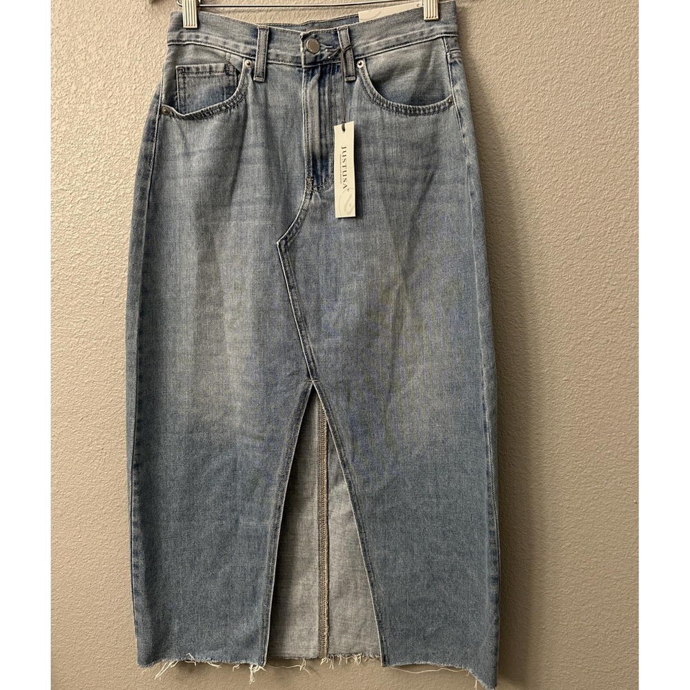 NWT Stitch Fix JustUSA Jeans Open Slit Midi Skirt Light Denim Size Small JK231N